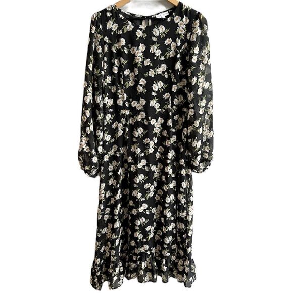 ASOS Emory Park Dark Ditzy Floral Print Maxi Dress Size Large Long Sleeve - Picture 1 of 14